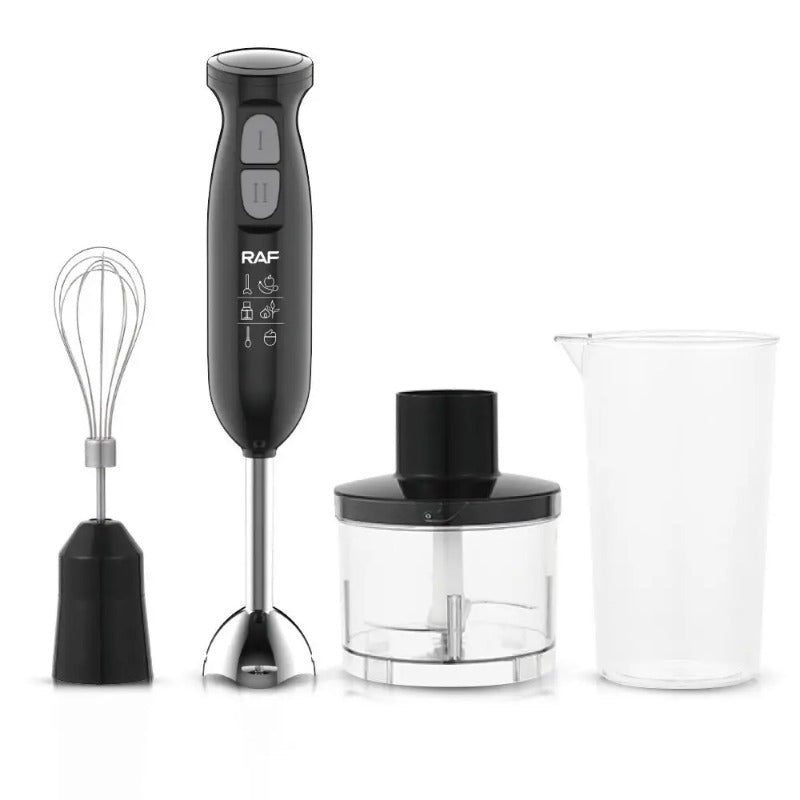 RAF 4-in-1 Hand Blender, Chopper, Whisk & Mixer with Dual Speed Control & 600ml Jar - 340W