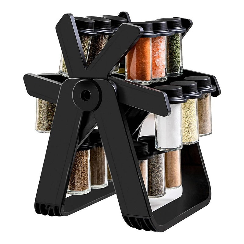 Rotating Spice Rack Organizer with 18 Glass Jars