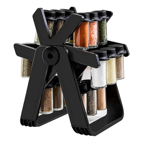 Rotating Spice Rack Organizer with 18 Glass Jars