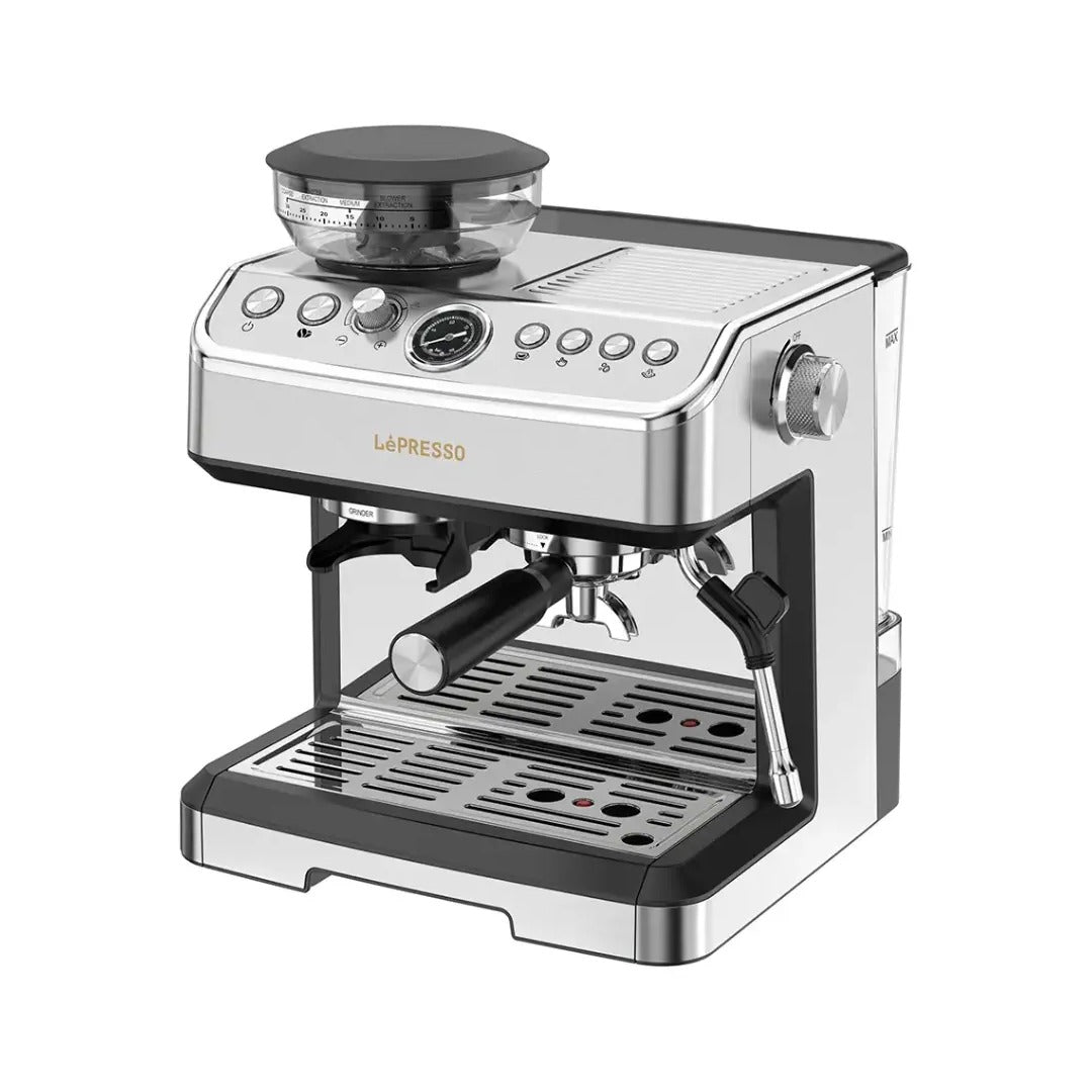 Lepresso Espresso Machine Conical Grinder & Steamer - Silver