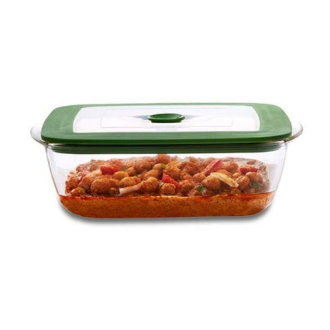 Borosil Square Borosilicate Glass Baking and Storage Dish with Green Airtight Lid