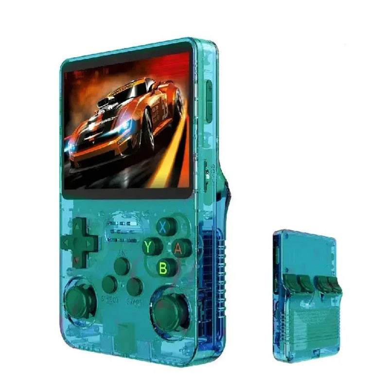 R36S Retro Handheld Video Game Console with 3.5-Inch IPS Display, 64GB - Transparent Green