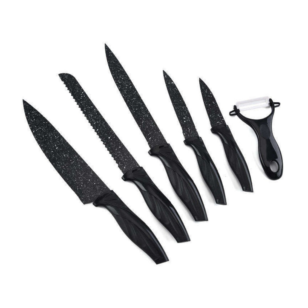 Swiss Gold 6-Piece Stainless Steel Kitchen Knife Set with Non-Stick Blades and Y-Peeler