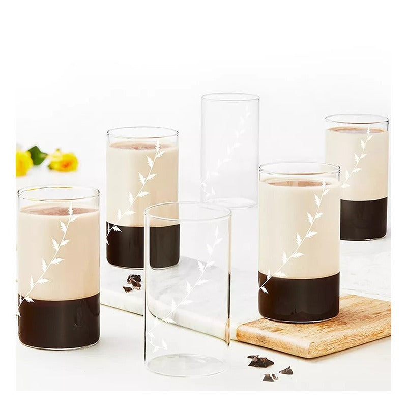 Borosil Vision Glass Set of 6 - 350ml | White Krip Clear Lightweight Heat-Resistant Everyday Drinking Glasses