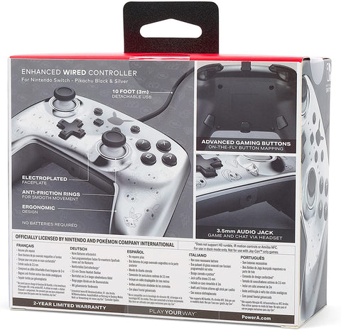 PowerA Pokémon Enhanced Wired Controller for Nintendo Switch – Pikachu Black & Silver