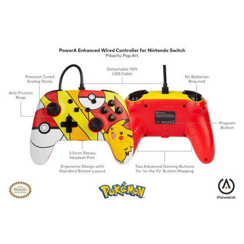 PowerA Pokémon Enhanced Wired Controller for Nintendo Switch - Pikachu Pop Art