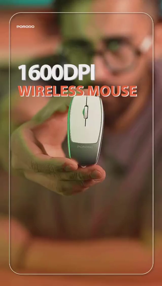 Porodo 1600DPI Wireless Mouse with Card Reader, Bluetooth 5.1 & Type-C Charging - Silver
