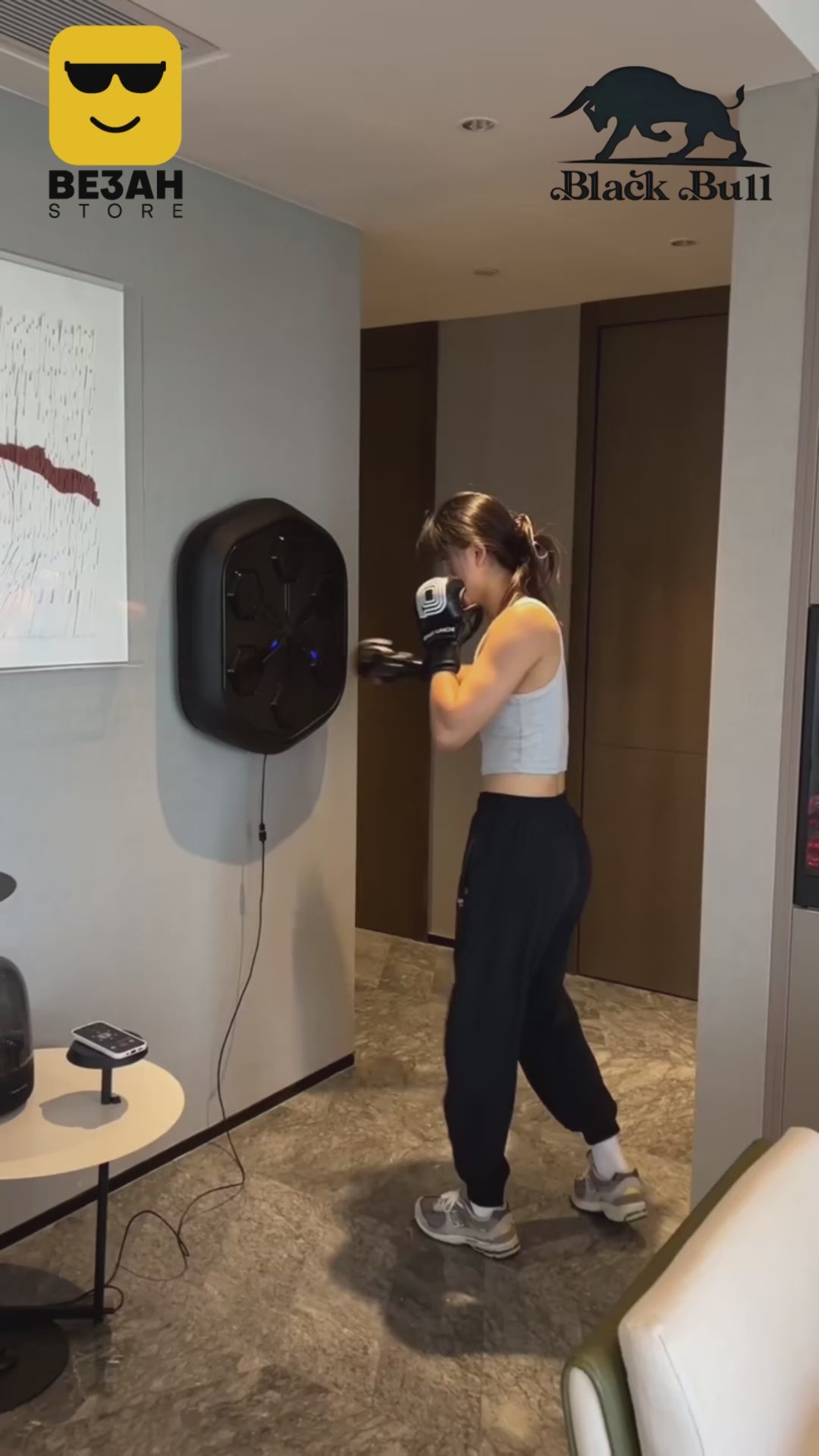 Black Bull Music Boxing Machine, Rechargeable Boxing Equipment, Home Smart Boxing Target Workout Machine Digital Boxing for Kids and Adults