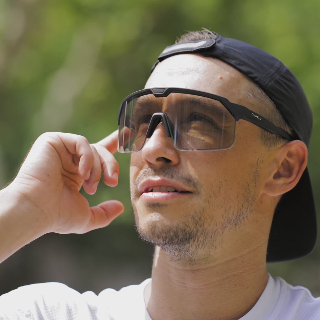 Chamelo Shield Slider/Automatic HVL Smart Sports Sunglasses - Smoke Mirror / Matte Black Frame