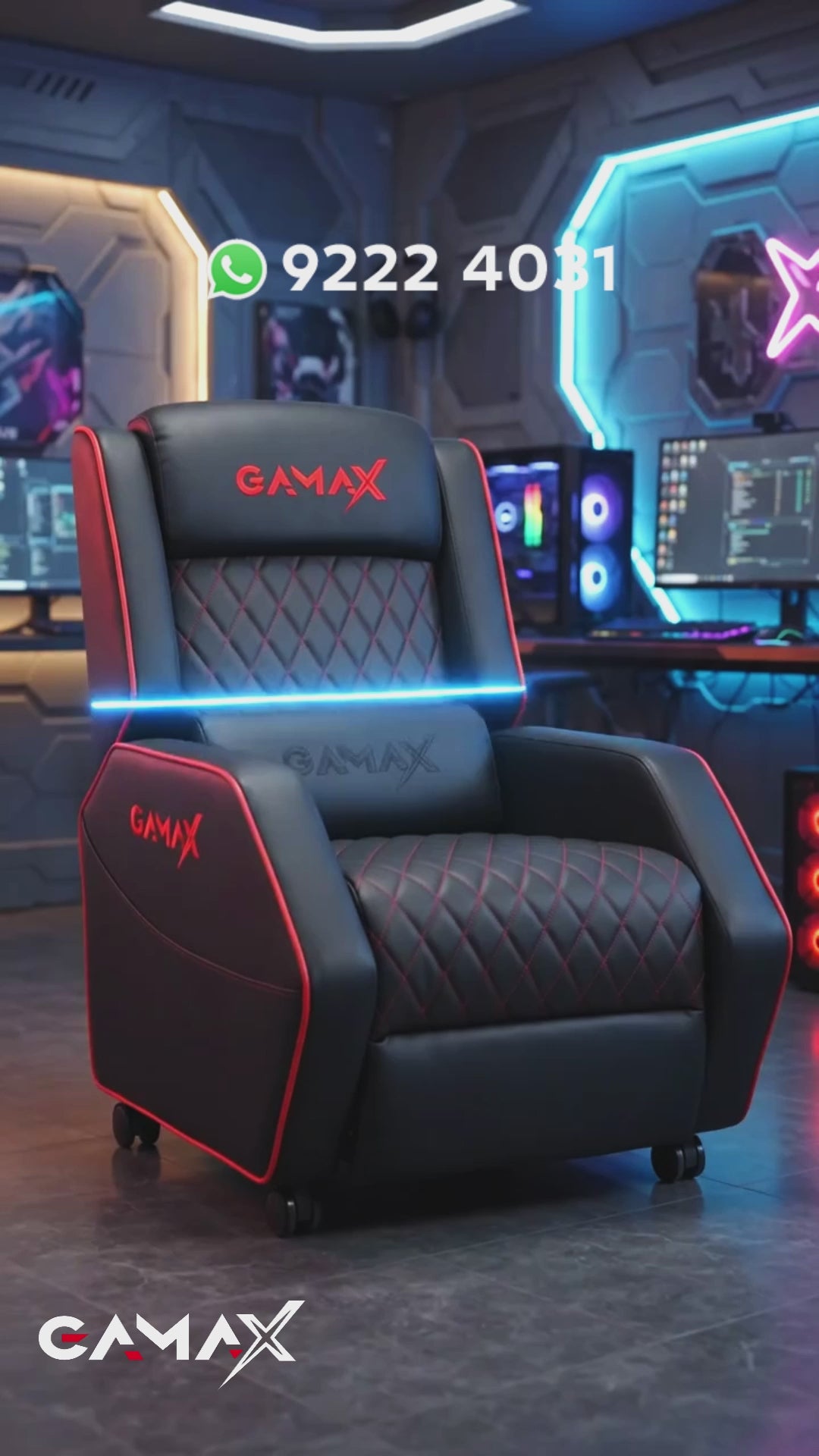 Gamax Gaming Sofa XL Black & Red Recliner (Assembly not included)