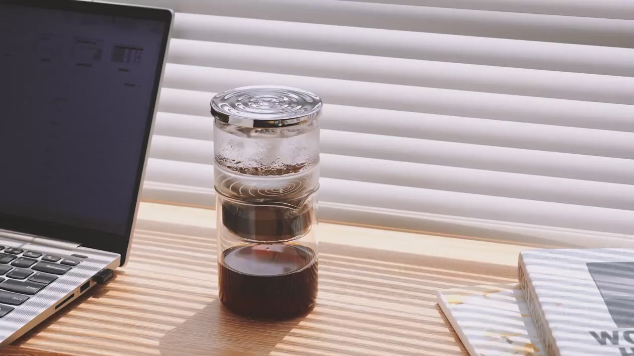 iCafilas Portable Cold Brew Coffee Maker 300ml with Borosilicate Glass Dripper & Stainless Steel Filter
