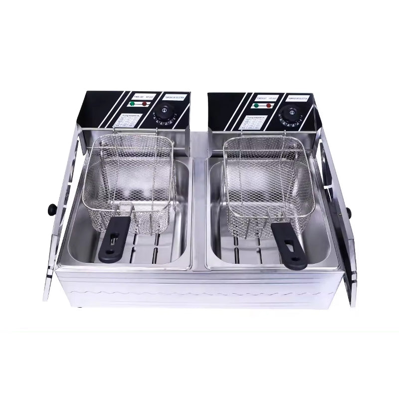RAF High-Power Rapid-Heating Dual-Basket Deep Fryer 5000W – 5.5L + 5.5L Stainless Steel