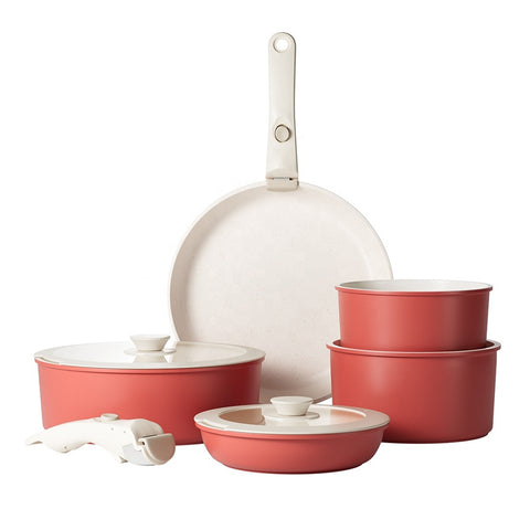 OSFE Detachable Non-Stick Granite Cookware Set 9pcs (18, 20cm Saucepan, 20,26 cm Fry Pan, 26cm Deep Fry Pan, 20, 26cm Lid, 2pcs Detachable Handle)