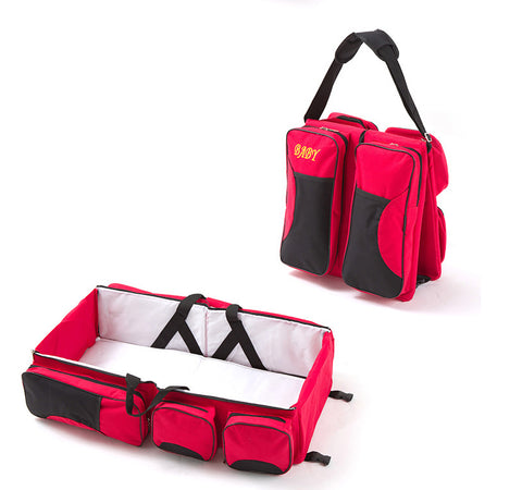 Portable 3-in-1 Baby Essentials Bag, Travel Bed & Changing Station Red