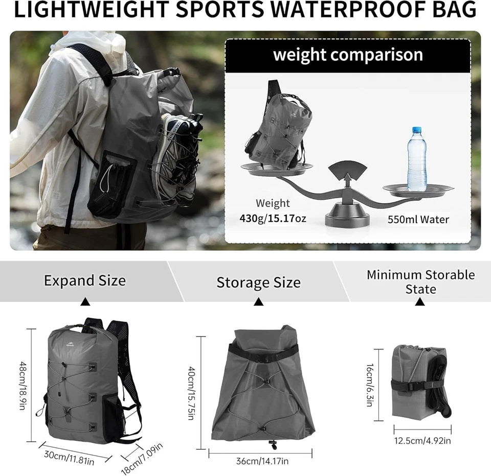 Naturehike Far Mountain Lightweight Shoulder Waterproof Bag - Graphite Black (25L)