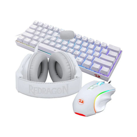 Redragon S129W, 3in1 Gaming Mouse, Headset and Keyboard Combo - White