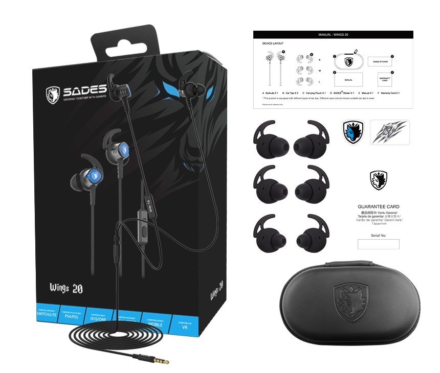 Sades Gaming Earphones Wings 20 - Black - Level UpSades6974828470298