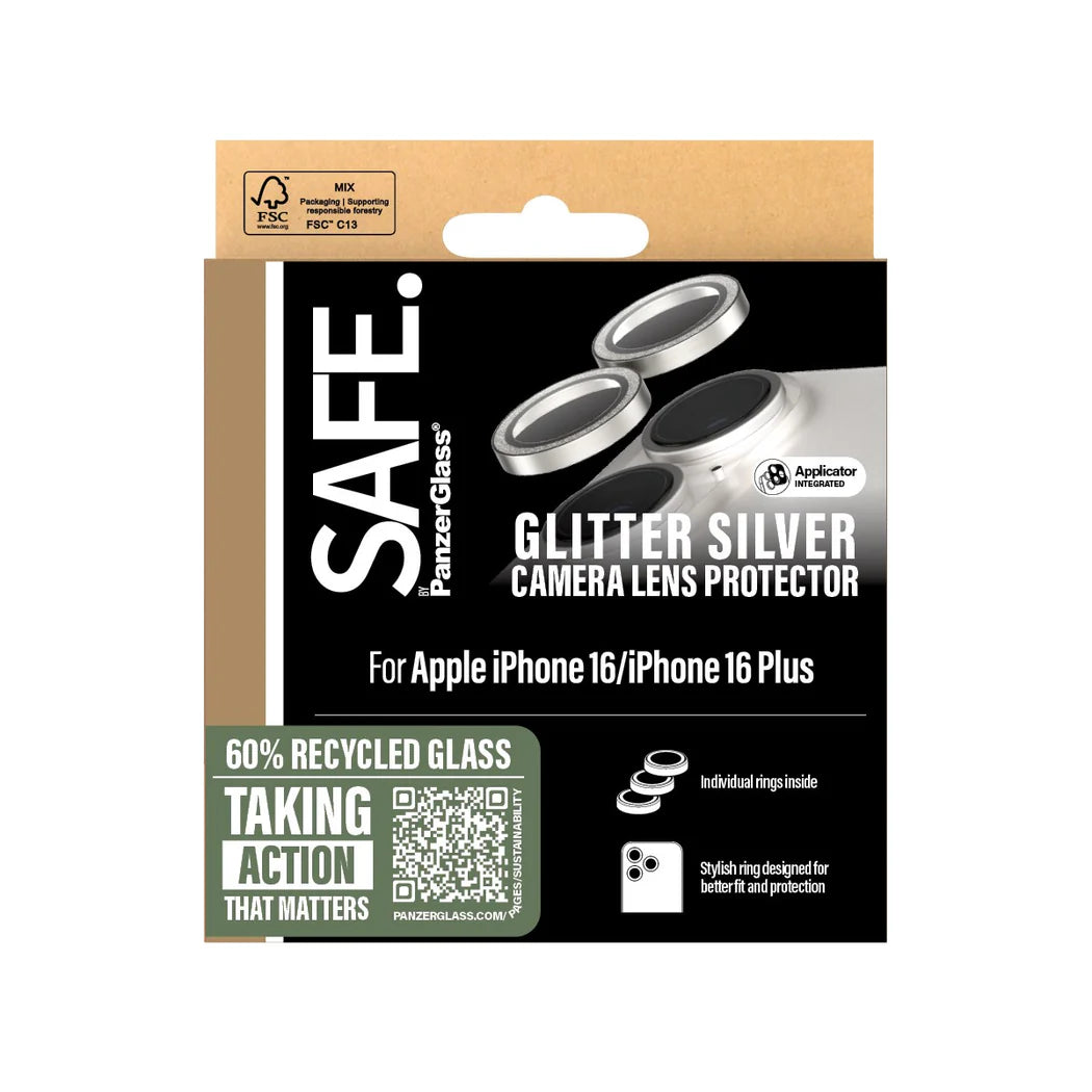 SAFE. by PanzerGlass® Camera Lens Protector Glitter Silver iPhone 16 | 16 Plus