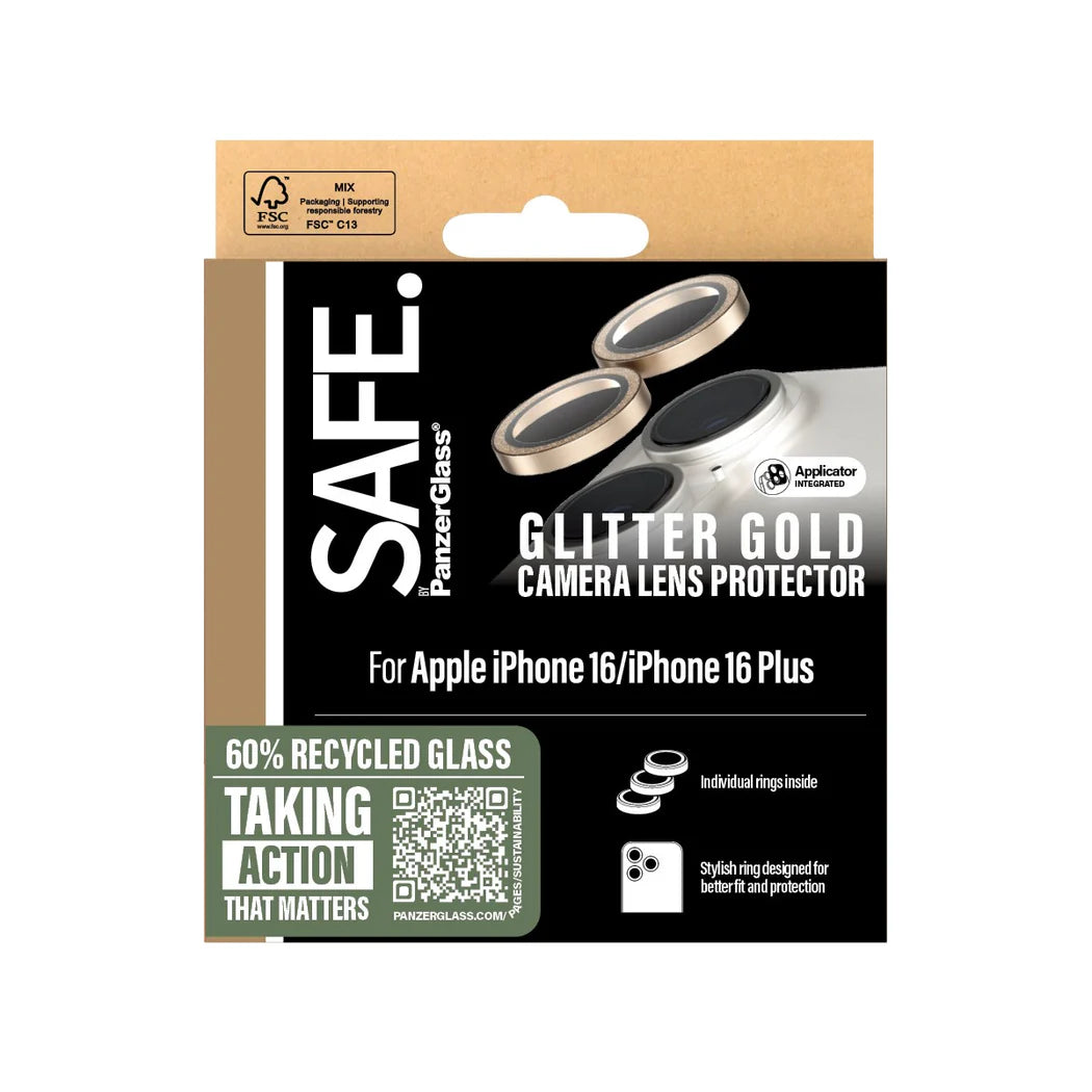SAFE. by PanzerGlass® Camera Lens Protector Glitter Gold iPhone 16 | 16 Plus