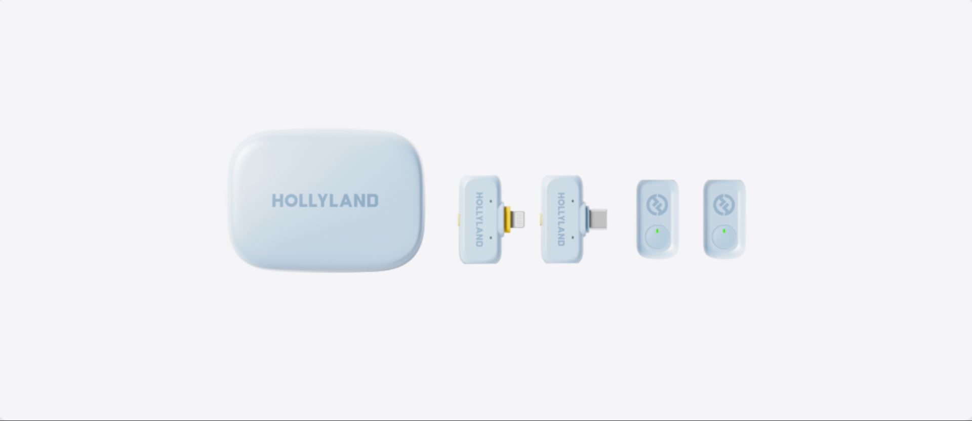 نظام ميكروفون لاسلكي لشخصين Hollyland LARK A1 Combo بمنفذ USB-C وLightning – أزرق سماوي