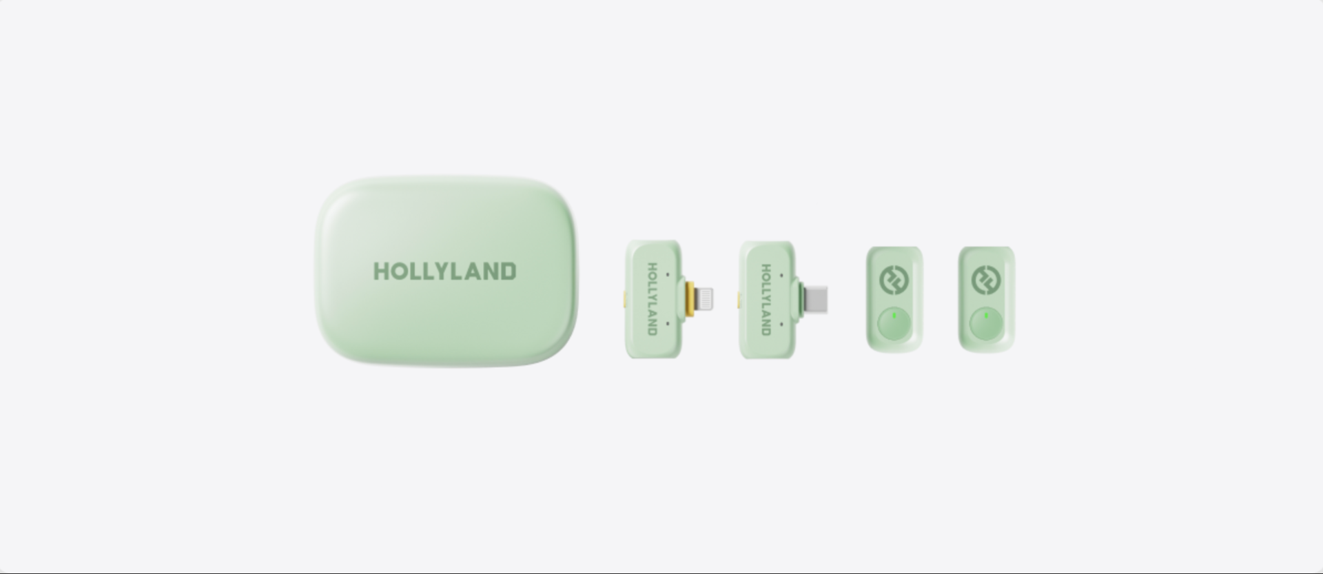Hollyland LARK A1 Combo 2-Person Wireless Microphone System with USB-C and Lightning Connectors – Mint Green