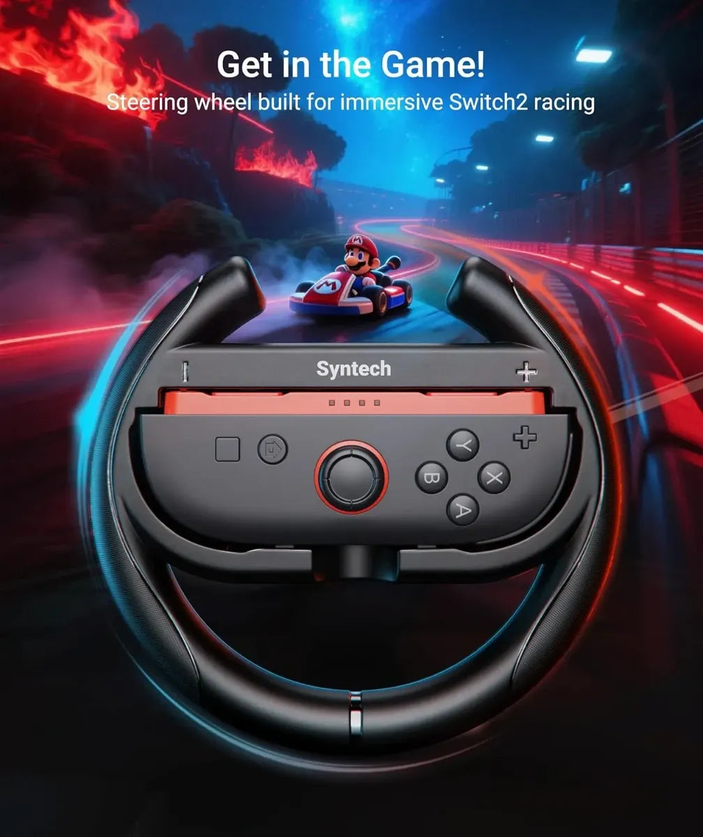 Syntech Steering Wheel for Nintendo Switch 2 Joy-Cons - 2 Pack Black