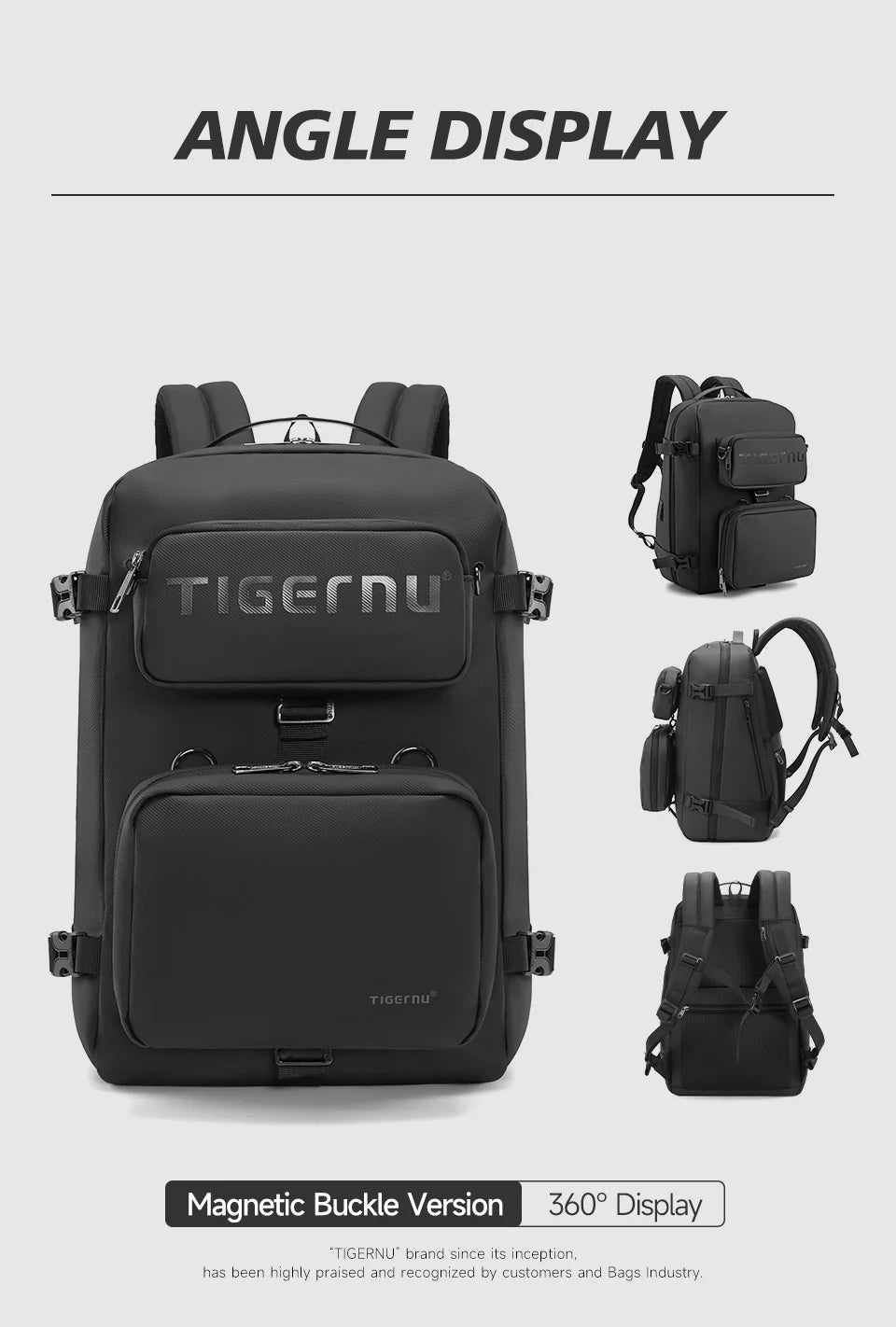 Tigernu T-B9836 Detachable Multi-Functional Backpack - Black