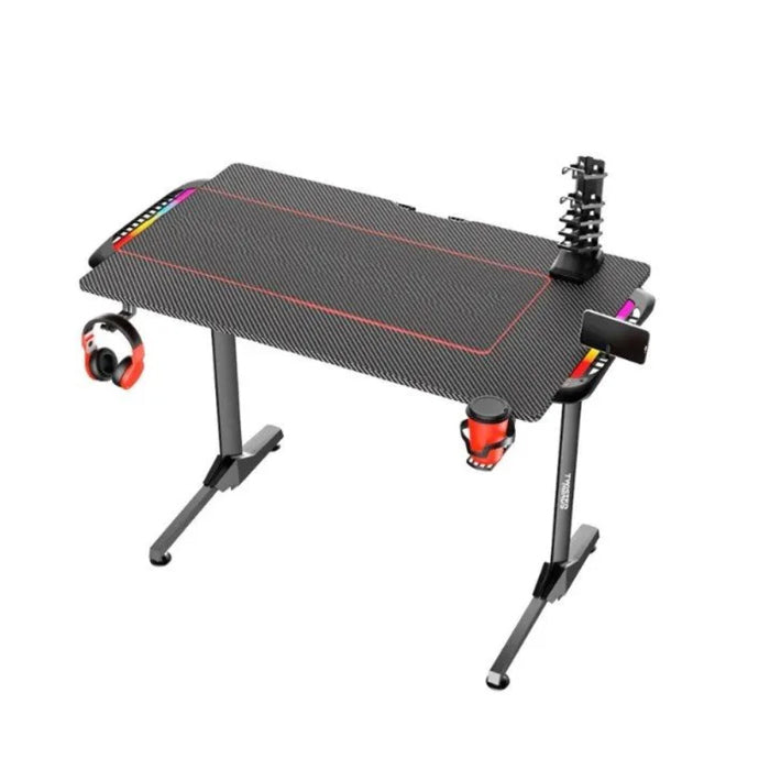 توستد مايندز TM-T-1060-RGB، مكتب ألعاب على شكل T بملمس ألياف الكربون