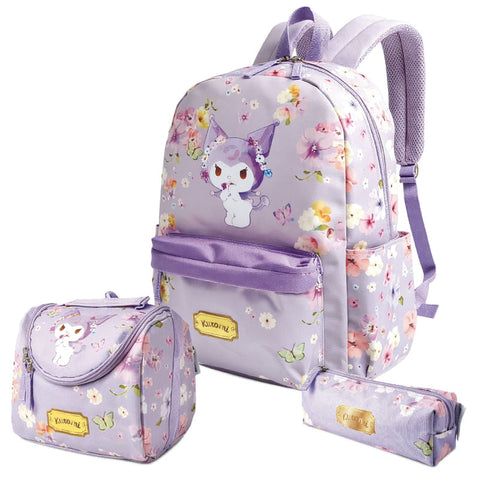Floral-patterned backpack with a small pouch on a white background