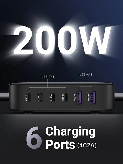 UGREEN Nexode 200W 6-Port GaN Desktop Fast Charger UK (Space Gray)