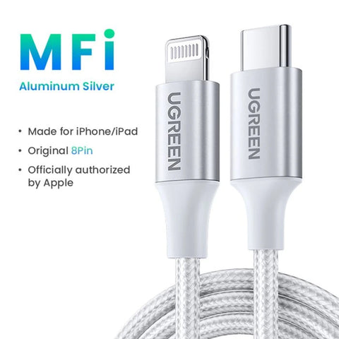 UGREEN 70525 USB-C to Lightning Cable Braided 2m (Silver) US304