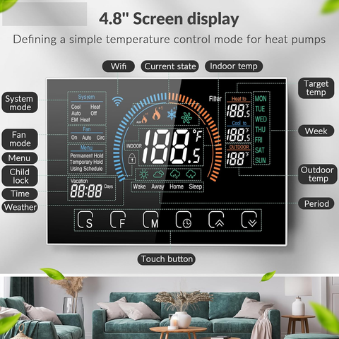 Gopeta, Smart Wifi Thermostat for Home, 4.8" Touch Screen