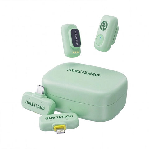 Hollyland LARK A1 Combo 2-Person Wireless Microphone System with USB-C and Lightning Connectors – Mint Green