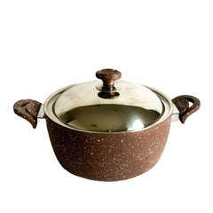 Saflon 18 cm Granite Nonstick Pot with Steel Lid | Durable Aluminum Cookware, Dishwasher Safe