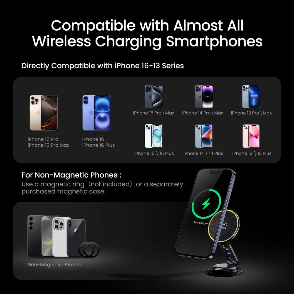 AOHI SuperAuto Foldable 360 Magnetic Wireless Car Charger with USB-C Cable