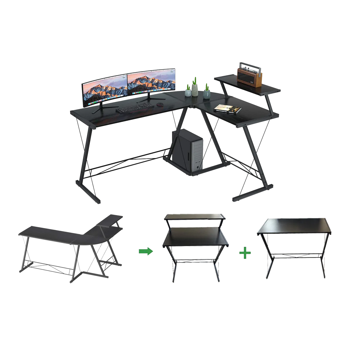 Gameon 3 in 1 L-Shaped Slayer II XL Series Gaming Desk - (150x112x74cm) - Table Top (100x48cm + 60x48cm)